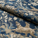 Schumacher Hound Meadow Fabric by the yard: Indigo Blue Hunting Toile - Annabel Bleu