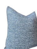 Blue and White Woven Pillow / Chenille Decorative Throw Pillow Cover / Denim Blue Heavy Woven Textured Pillow Cover - Annabel Bleu