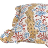 French Dominotes Yellow and Blue Pillow Cover / Block Printed Ruffle Pillow Cover 12x16” / Cottage Core Decor - Annabel Bleu