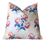 Bowood Pillow Cover in Red, Cream, Blue: Vintage Fabric Colefax and Fowler 1984 - Annabel Bleu