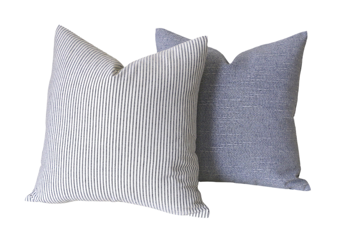 Farmhouse Pillow Cover 20x20 Ticking Stripe 20x20 Solid Blue 26x26 Chambray Blue Pillow Solid pillow 12x21 Light Blue Annabel Bleu