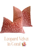 Coral Velvet Leopard Pillow Cover / Cut Velvet Spots Pillow / Hollywood Regency Pillow cover / Beverly Hills Hotel Pillow Cover - Annabel Bleu