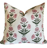 Pink Carnations Block Printed Canvas Pillow Cover: Available in 10 Sizes - Annabel Bleu