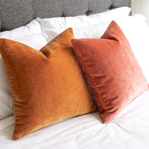 Apricot and Grapefruit velvet pillows