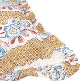 French Dominotes Yellow and Blue Pillow Cover / Block Printed Ruffle Pillow Cover 12x16” / Cottage Core Decor - Annabel Bleu