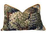 Verdure Tapestry Forest Pillow Cover with Swiss Velvet Piping in Gold or Olive Green - Annabel Bleu