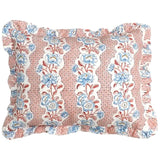 French Dominotes Pink and Blue Pillow Cover / Block Printed Ruffle Pillow Cover 12x16” / Cottage Core Decor - Annabel Bleu