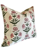 Pink Carnations Block Printed Canvas Pillow Cover: Available in 10 Sizes - Annabel Bleu
