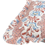 French Dominotes Pink and Blue Pillow Cover / Block Printed Ruffle Pillow Cover 12x16” / Cottage Core Decor - Annabel Bleu
