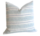 Seafoam Green Cream and Blue Striped Pillow Cover / Couch Pillows / Soft Textured Vintage Washed Cotton / Cotton Ticking Pillow Case / Striped Cushions - Annabel Bleu