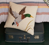 Mallard in Flight Wool Hooked Pillow / Camp Wandawega - Annabel Bleu