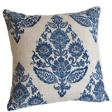 Antique Blue Damask Pillow Cover / Blue Beige Floral Cushion / Damask Pillow Cover / French Country Pillow Cover / Block Print Pillow Cover - Annabel Bleu