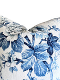Helene: Blue and White Floral Linen Pillow Cover Available in 10 Sizes - Annabel Bleu