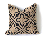 Sale: 22x22 Black and Khaki Embroidered Pillow Cover - Annabel Bleu