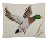 Mallard in Flight Wool Hooked Pillow / Camp Wandawega - Annabel Bleu