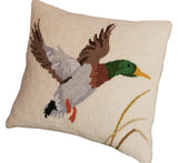 Mallard in Flight Wool Hooked Pillow / Camp Wandawega - Annabel Bleu