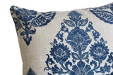 Antique Blue Damask Pillow Cover / Blue Beige Floral Cushion / Damask Pillow Cover / French Country Pillow Cover / Block Print Pillow Cover - Annabel Bleu