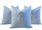 Florentia: Azure Bleu Mix and Match Decorative Pillow Covers / Light Blue Pillow Cover / Block Printed Pillow available in 10 sizes - Annabel Bleu