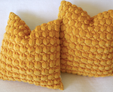 Sale: Discontinued Smocked Mustard Velvet Pillow Cover 16x16 - Annabel Bleu