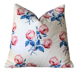Bowood Pillow Cover in Red, Cream, Blue: Vintage Fabric Colefax and Fowler 1984 - Annabel Bleu