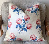 Bowood Pillow Cover in Red, Cream, Blue: Vintage Fabric Colefax and Fowler 1984 - Annabel Bleu