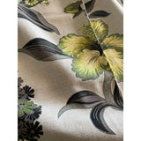 1950’s Grey and Lime Hawaiian Tiki Style Floral Barkcloth Drapery Panel - Annabel Bleu