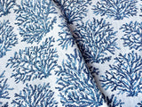 Coral Fans Navy Blue & White Woven Outdoor Upholstery Fabric by the Yard - Annabel Bleu