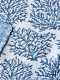 Coral Fans Navy Blue & White Woven Outdoor Upholstery Fabric by the Yard - Annabel Bleu