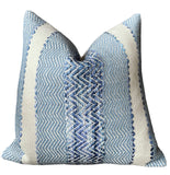 Woven Blue & Cream Boho Striped Pillow Cover - Annabel Bleu