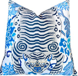 Tiger Floral Pillow Cover in Blue & Grey / Chinoiserie Pillows / Available in 8 Sizes - Annabel Bleu