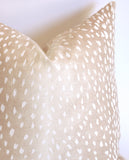 Ombré Fawn / Antelope print pillow cover, in lovely tones of blush pink Close up view