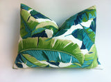 One Miami Style Tropical Palm Leaves Pillow Cover / Banana Leaf Outdoor Pillow: Aqua Turquoise Navy - Annabel Bleu