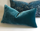 Dark Teal Real Silk Velvet Zipper Pillow Cover / Expensive Dark Blue Velvet Cushion cover / Solid High End Velvet pillow cover - Annabel Bleu