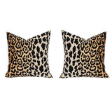 Leopard Velvet Cushion Cover / Velvet Cheetah Pillow / Self Piped Pillow Cover option / Jamil Natural / Hollywood Regency Pillow - Annabel Bleu