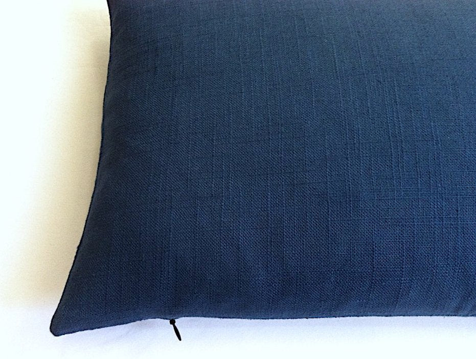 18 x 18 navy blue hand woven linen pillow cover with contrast edge – fort &  field