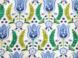 Tulip Fabric by the yard / Blue Home Decor Fabric / Dutch Tulip Fabric / Vintage Floral Fabric / Wide Blue Green Fabric - Annabel Bleu
