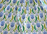 Tulip Fabric by the yard / Blue Home Decor Fabric / Dutch Tulip Fabric / Vintage Floral Fabric / Wide Blue Green Fabric - Annabel Bleu