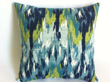 One Turquoise Ikat Decorative Throw Zipper Pillow Cover Aqua Blue Ikat Print 16x16 20x20 Inch Pillow Cover Lime cushion Cover - Annabel Bleu