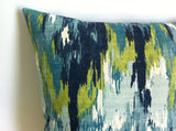 One Turquoise Ikat Decorative Throw Zipper Pillow Cover Aqua Blue Ikat Print 16x16 20x20 Inch Pillow Cover Lime cushion Cover - Annabel Bleu