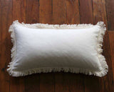 Simple Cream Linen Pillow Cover with Ivory Pom poms or Cream fringe - Annabel Bleu