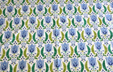 Tulip Fabric by the yard / Blue Home Decor Fabric / Dutch Tulip Fabric / Vintage Floral Fabric / Wide Blue Green Fabric - Annabel Bleu