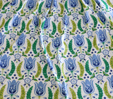 Tulip Fabric by the yard / Blue Home Decor Fabric / Dutch Tulip Fabric / Vintage Floral Fabric / Wide Blue Green Fabric - Annabel Bleu
