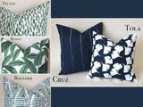 Santa Cruz Collection: Blue and Green Outdoor Pillow Covers / Navy Striped Pillow cover / Green Patio Pillow / Banana Leaf Pillow Cover - Annabel Bleu