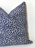 Grey Chenille Leopard Pillow / Indigo Animal Print Cushion / 20x20 Cheetah Pillow or Other Sizes / Velvet Leopard Pillow Cover - Annabel Bleu