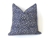 Grey Chenille Leopard Pillow / Indigo Animal Print Cushion / 20x20 Cheetah Pillow or Other Sizes / Velvet Leopard Pillow Cover - Annabel Bleu