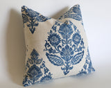 Antique Blue Damask Pillow Cover / Blue Beige Floral Cushion / Damask Pillow Cover / French Country Pillow Cover / Block Print Pillow Cover - Annabel Bleu
