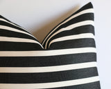 Black Striped Outdoor Pillow Cover / 18x18 Outdoor Large Black Cushion / 18x18 Genuine Sunbrella Pillow / Black Stripe Pillow cover 18x18 - Annabel Bleu