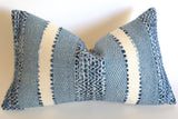 Woven Blue & Cream Boho Striped Pillow Cover - Annabel Bleu