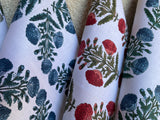 Red & Green Carnation Bouquet Block Printed Linen Pillow Cover: Available in 10 Sizes - Annabel Bleu