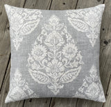 Antique Blue Damask Pillow Cover / Blue Beige Floral Cushion / Damask Pillow Cover / French Country Pillow Cover / Block Print Pillow Cover - Annabel Bleu